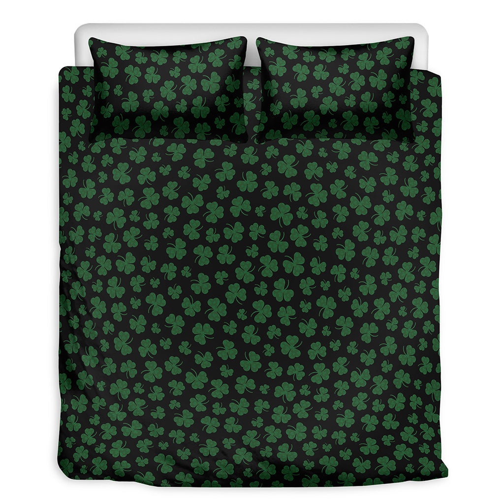 Black And Green Shamrock Pattern Print Duvet Cover Bedding Set