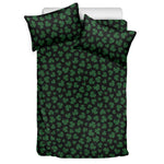 Black And Green Shamrock Pattern Print Duvet Cover Bedding Set