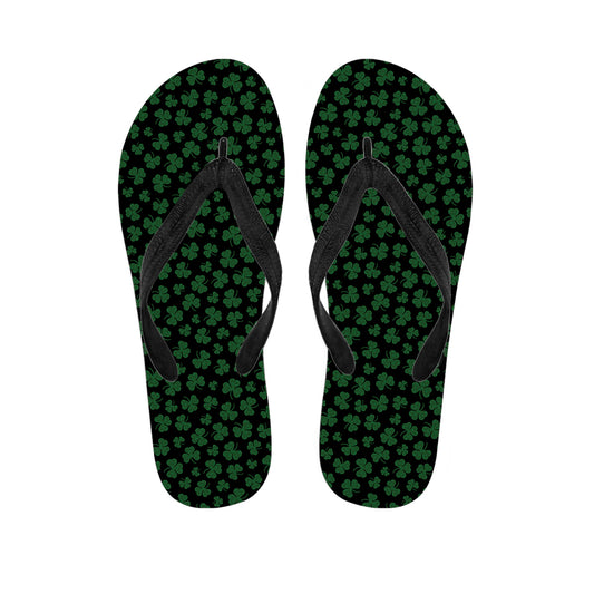 Black And Green Shamrock Pattern Print Flip Flops