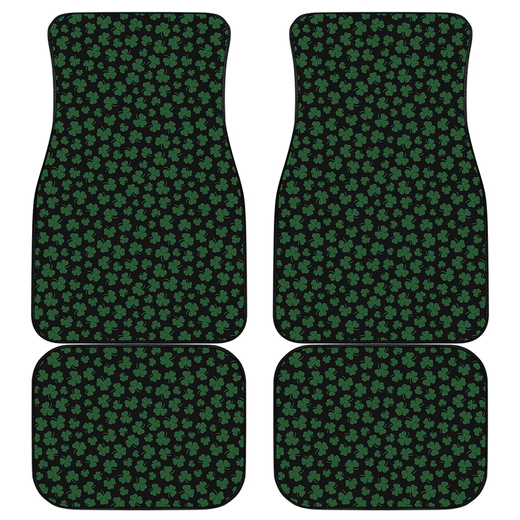Black And Green Shamrock Pattern Print Front and Back Car Floor Mats