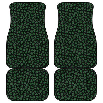 Black And Green Shamrock Pattern Print Front and Back Car Floor Mats
