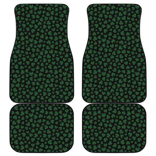 Black And Green Shamrock Pattern Print Front and Back Car Floor Mats