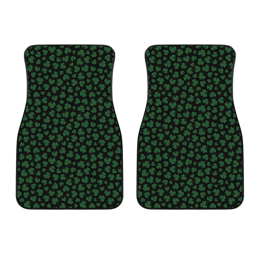 Black And Green Shamrock Pattern Print Front Car Floor Mats