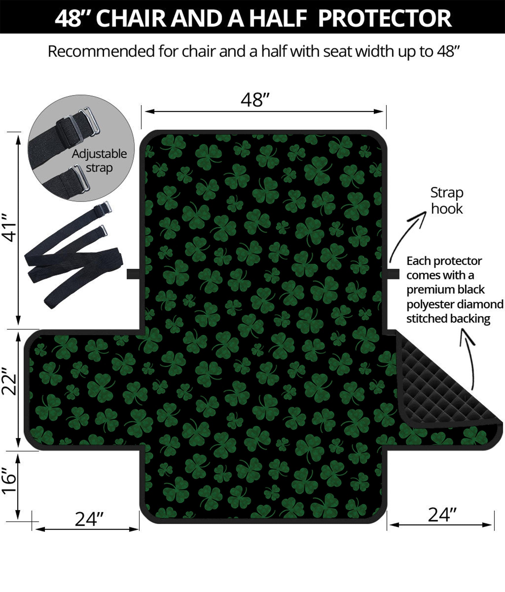 Black And Green Shamrock Pattern Print Half Sofa Protector