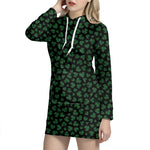 Black And Green Shamrock Pattern Print Hoodie Dress