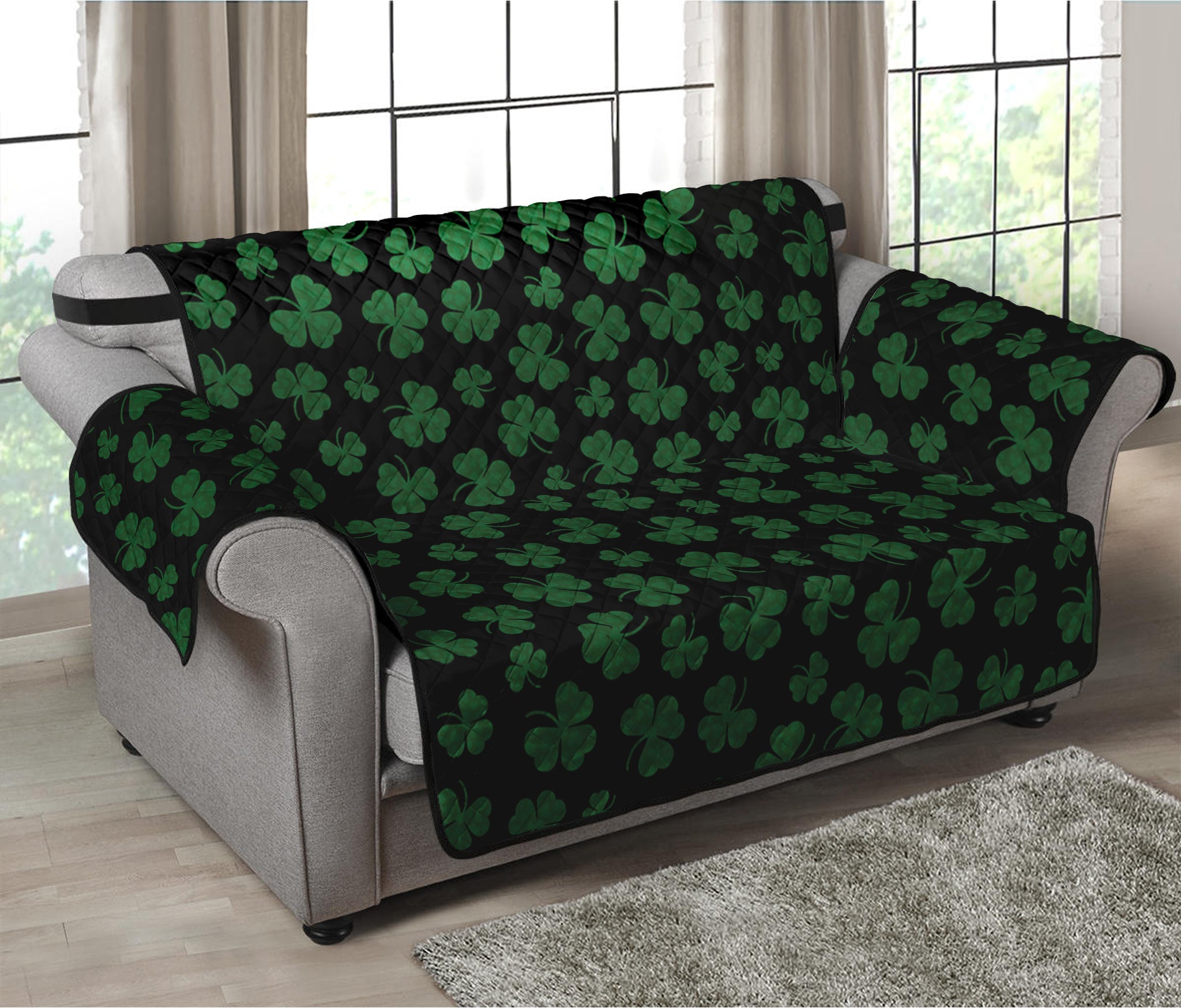 Black And Green Shamrock Pattern Print Loveseat Protector