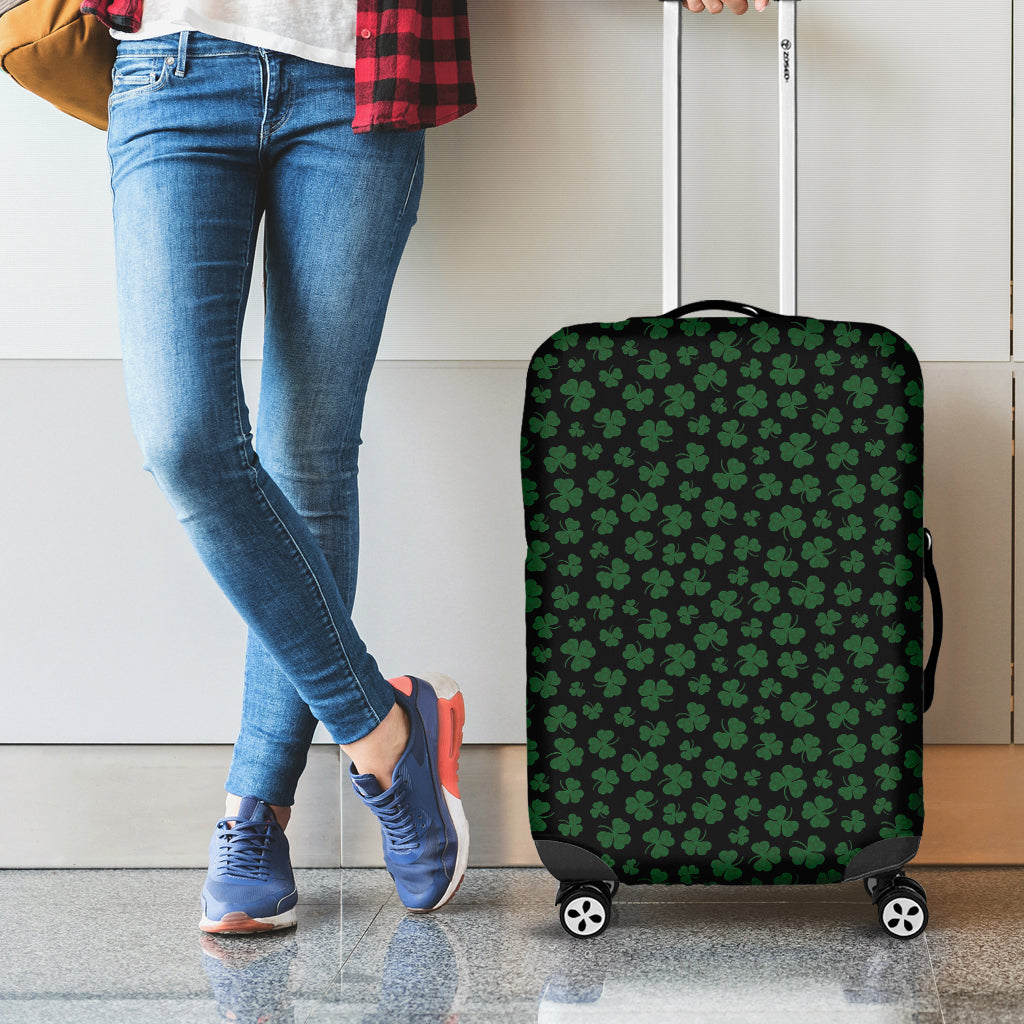 Black And Green Shamrock Pattern Print Luggage Cover