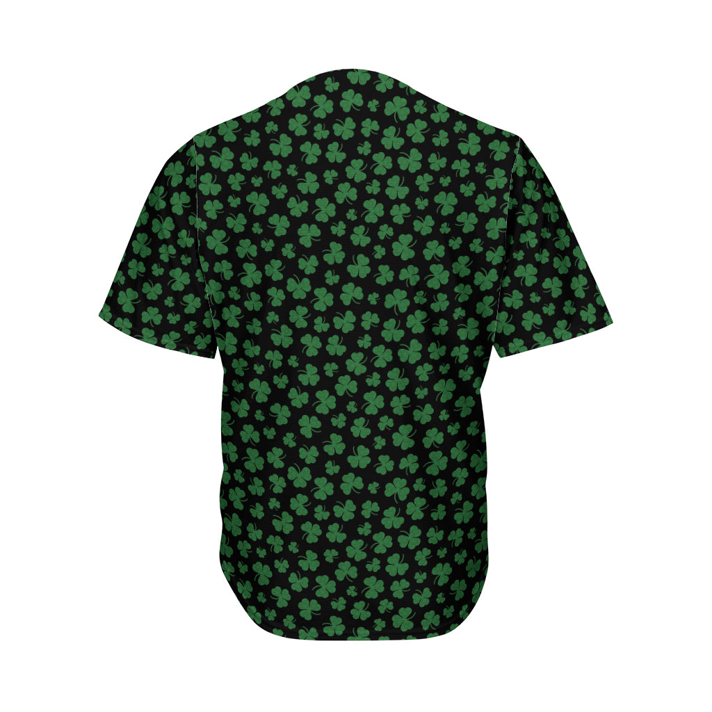 Black And Green Shamrock Pattern Print Men's Baseball Jersey