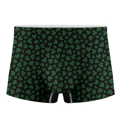 Black And Green Shamrock Pattern Print Men's Boxer Briefs