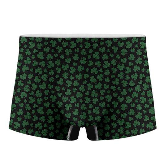 Black And Green Shamrock Pattern Print Men's Boxer Briefs