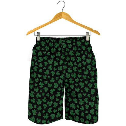 Black And Green Shamrock Pattern Print Men's Shorts