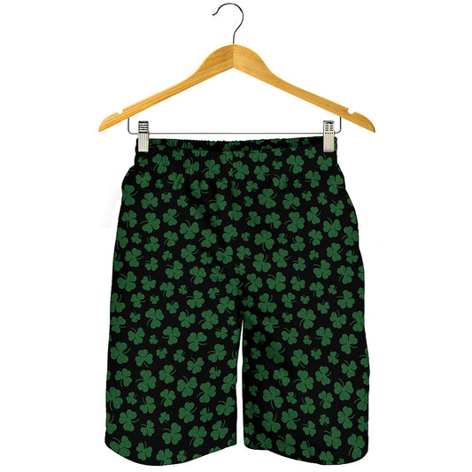 Black And Green Shamrock Pattern Print Men's Shorts