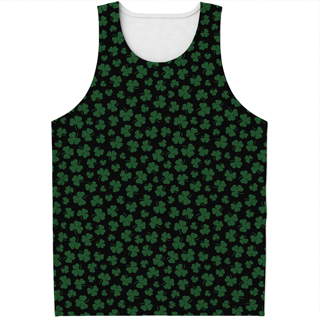 Black And Green Shamrock Pattern Print Men's Tank Top