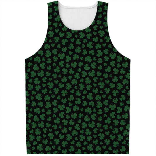 Black And Green Shamrock Pattern Print Men's Tank Top