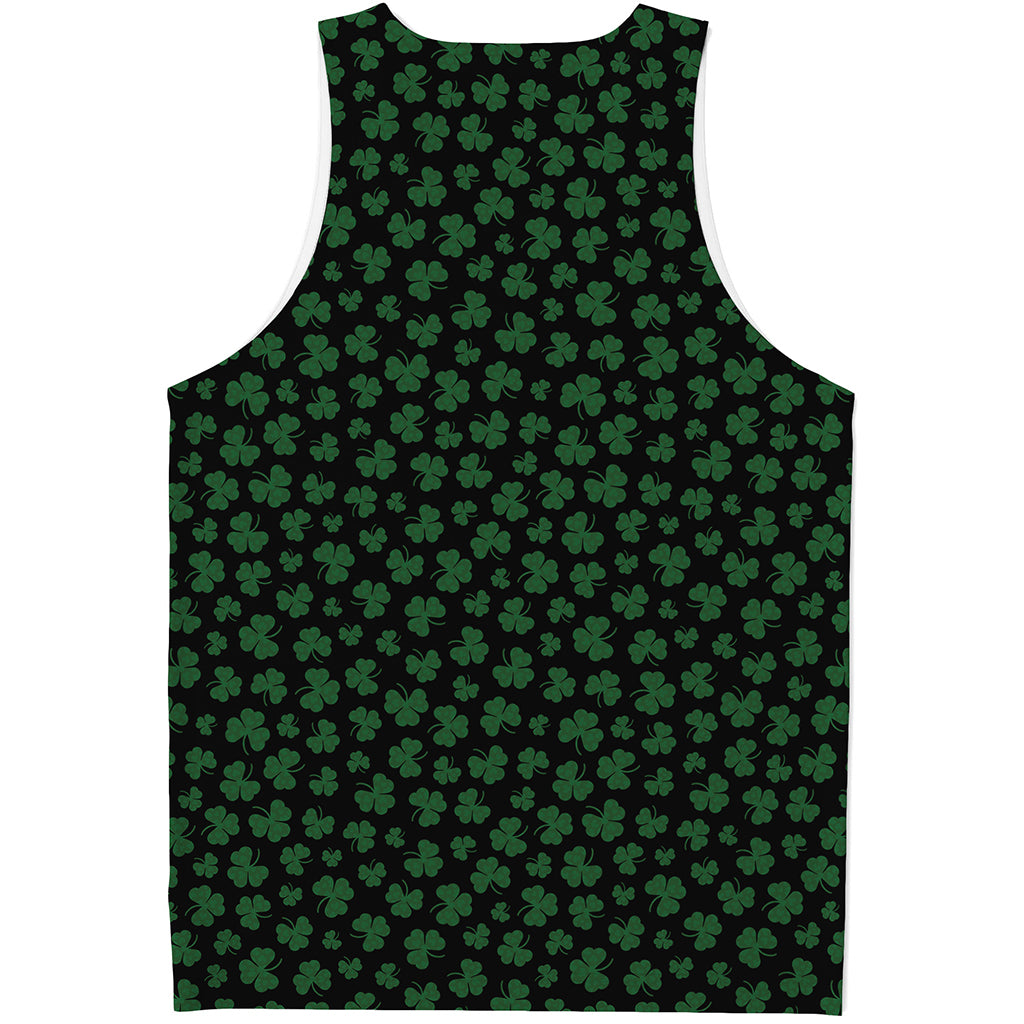 Black And Green Shamrock Pattern Print Men's Tank Top