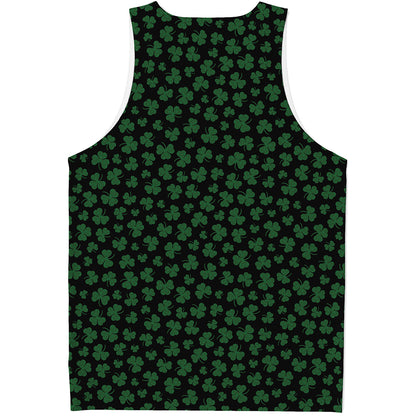 Black And Green Shamrock Pattern Print Men's Tank Top
