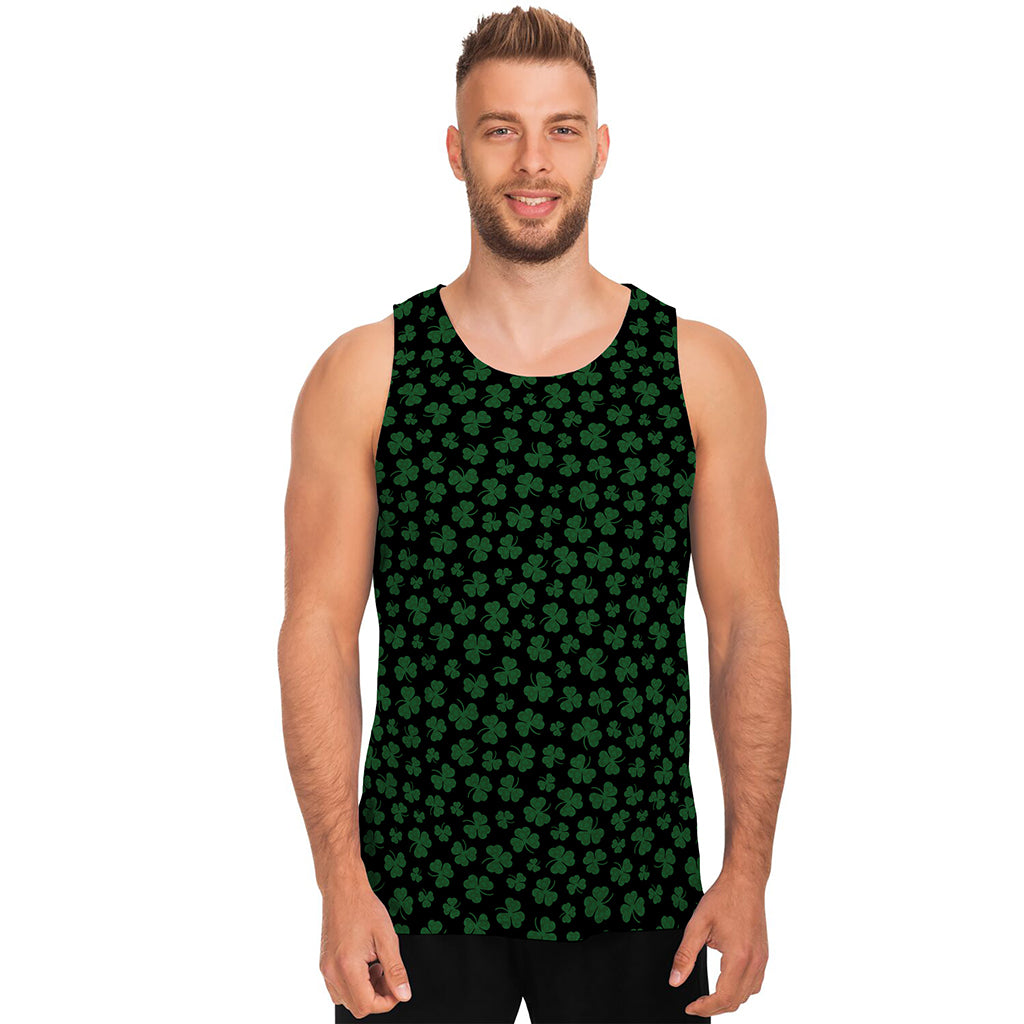 Black And Green Shamrock Pattern Print Men's Tank Top