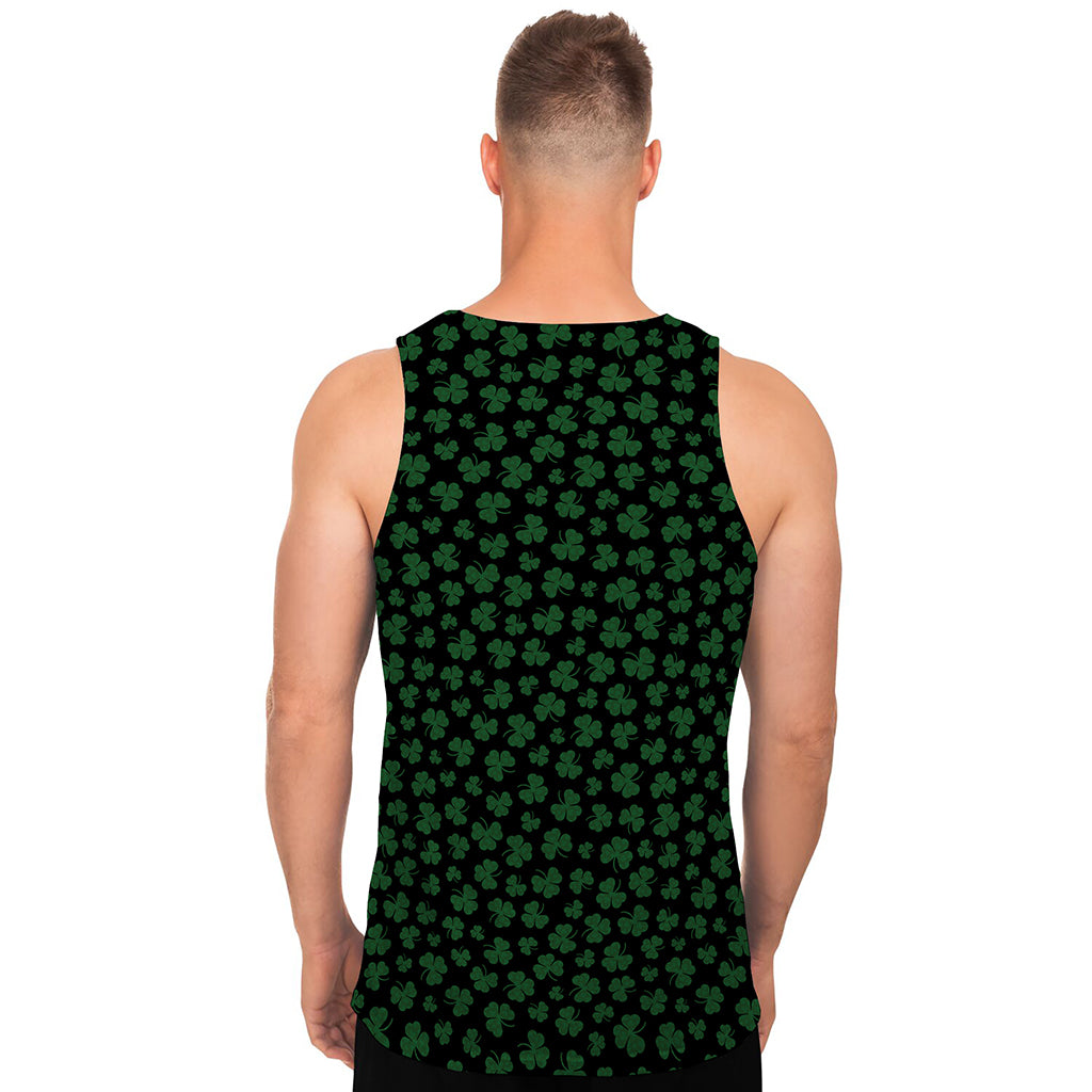 Black And Green Shamrock Pattern Print Men's Tank Top