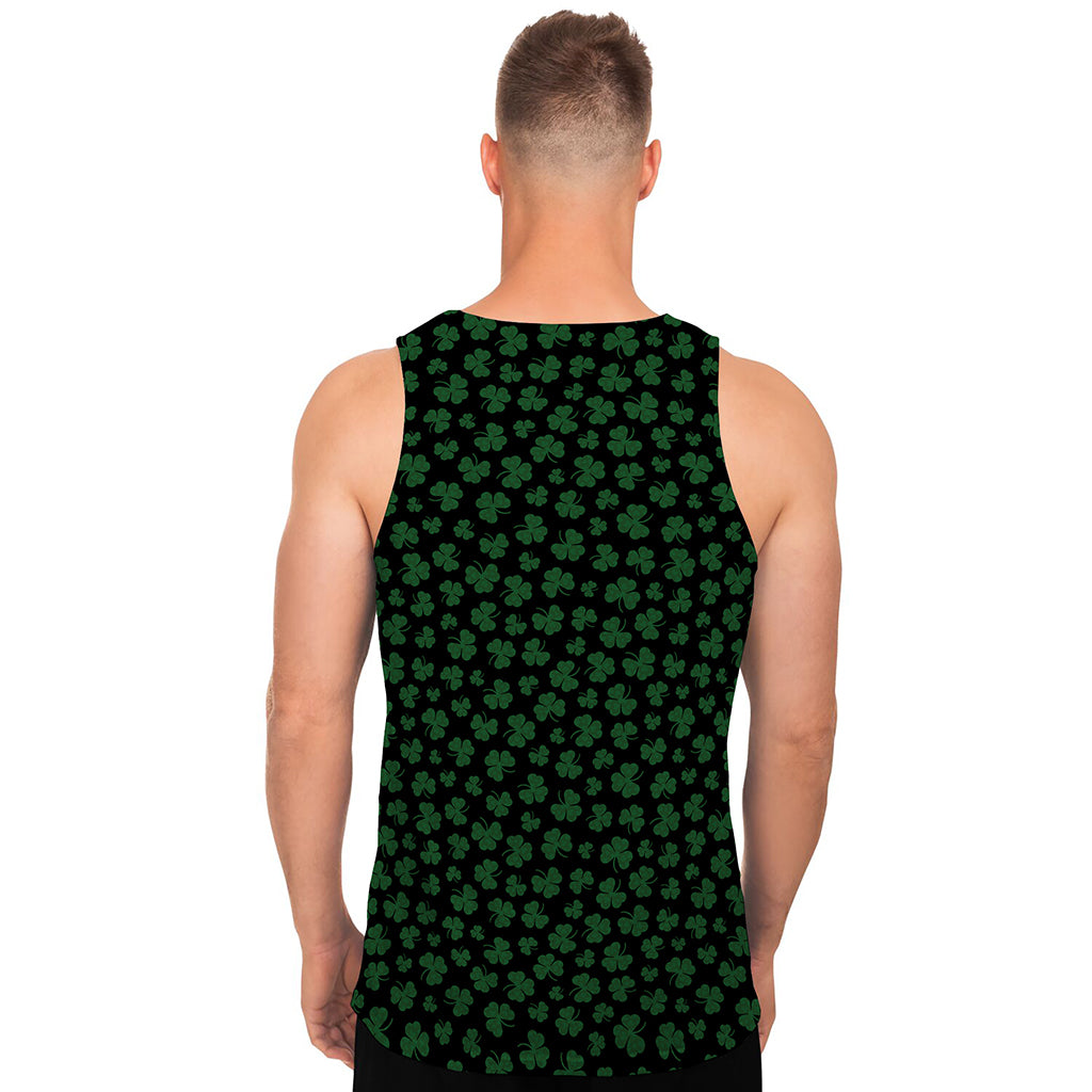 Black And Green Shamrock Pattern Print Men's Tank Top