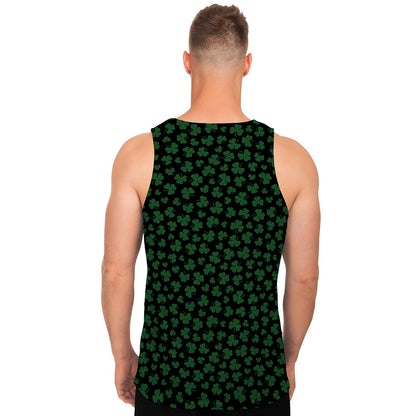 Black And Green Shamrock Pattern Print Men's Tank Top