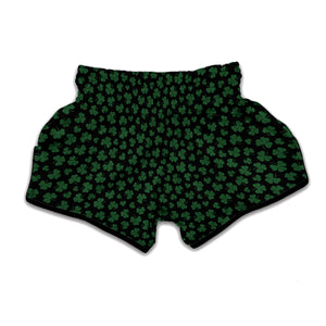 Black And Green Shamrock Pattern Print Muay Thai Boxing Shorts