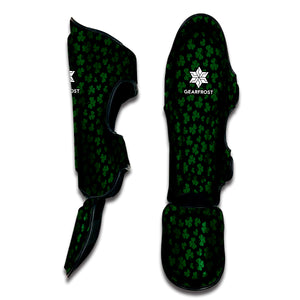 Black And Green Shamrock Pattern Print Muay Thai Shin Guard