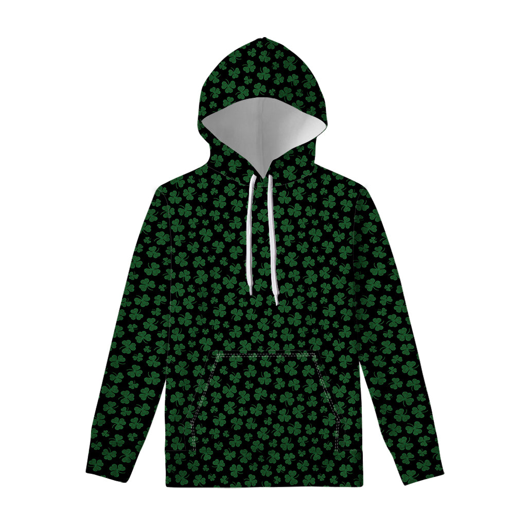 Black And Green Shamrock Pattern Print Pullover Hoodie