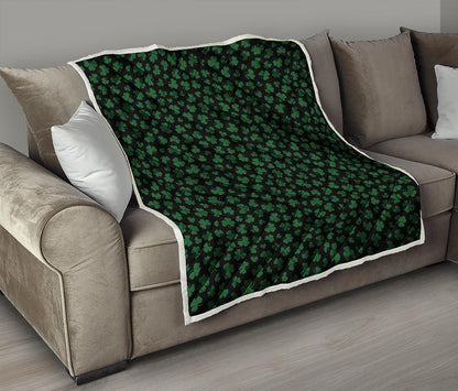 Black And Green Shamrock Pattern Print Quilt