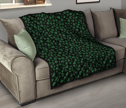 Black And Green Shamrock Pattern Print Quilt