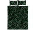 Black And Green Shamrock Pattern Print Quilt Bed Set