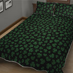 Black And Green Shamrock Pattern Print Quilt Bed Set