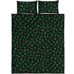 Black And Green Shamrock Pattern Print Quilt Bed Set
