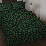 Black And Green Shamrock Pattern Print Quilt Bed Set