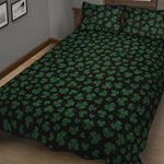Black And Green Shamrock Pattern Print Quilt Bed Set