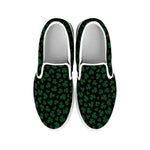 Black And Green Shamrock Pattern Print White Slip On Shoes