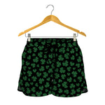 Black And Green Shamrock Pattern Print Women's Shorts