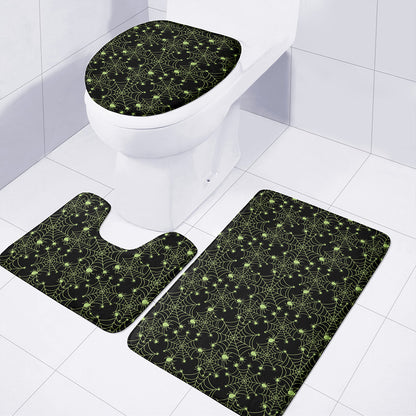 Black And Green Spider Web Pattern Print 3 Piece Bath Mat Set