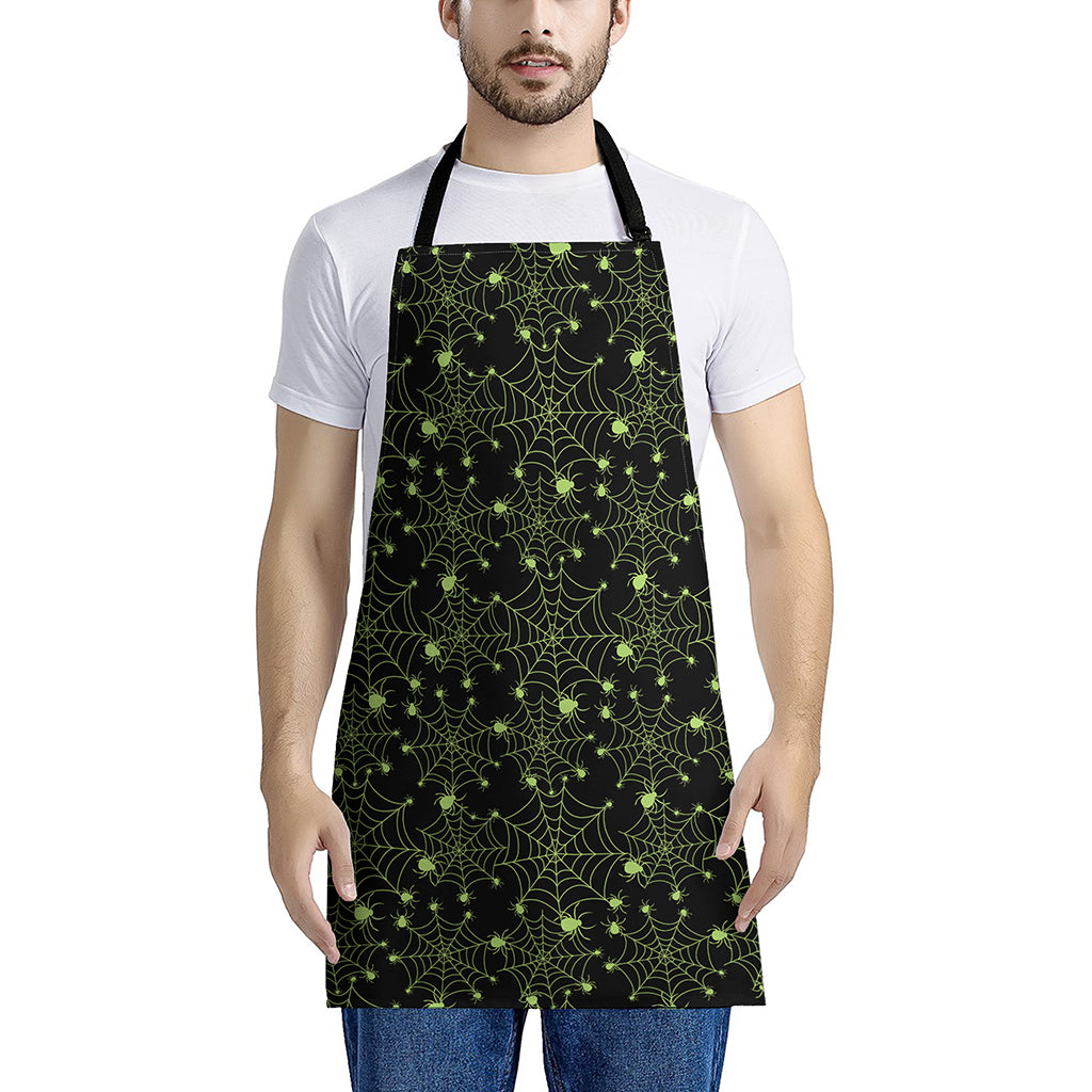 Black And Green Spider Web Pattern Print Apron