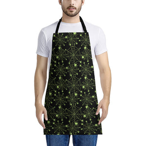 Black And Green Spider Web Pattern Print Apron