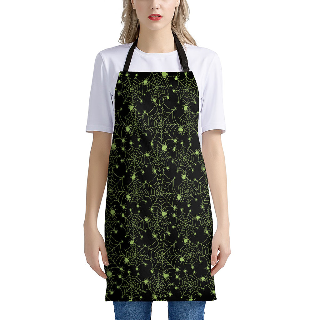 Black And Green Spider Web Pattern Print Apron