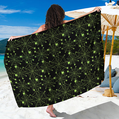 Black And Green Spider Web Pattern Print Beach Sarong Wrap