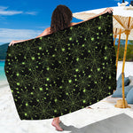Black And Green Spider Web Pattern Print Beach Sarong Wrap