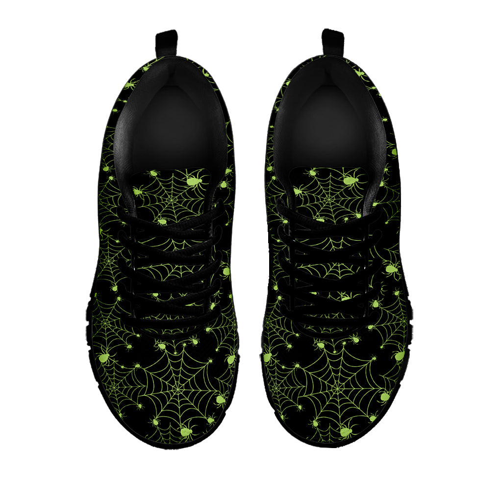 Black And Green Spider Web Pattern Print Black Sneakers