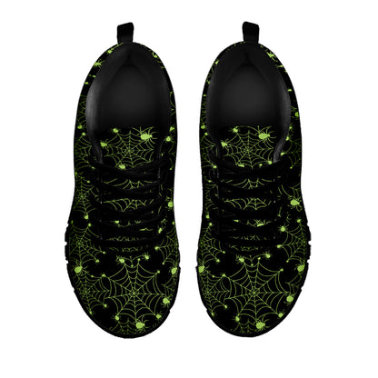 Black And Green Spider Web Pattern Print Black Sneakers