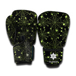 Black And Green Spider Web Pattern Print Boxing Gloves