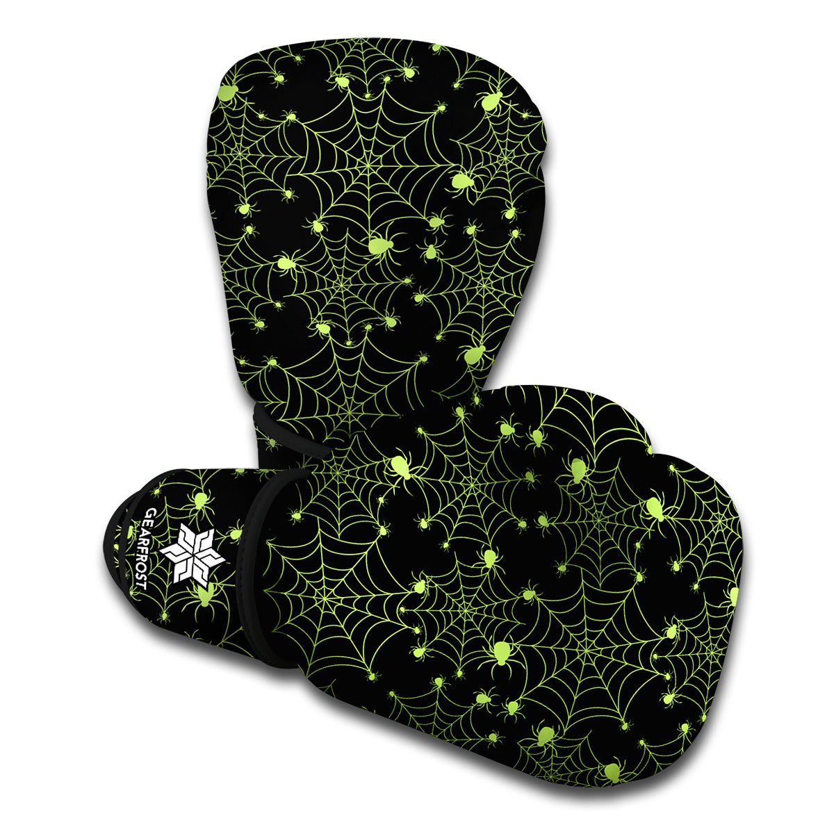 Black And Green Spider Web Pattern Print Boxing Gloves