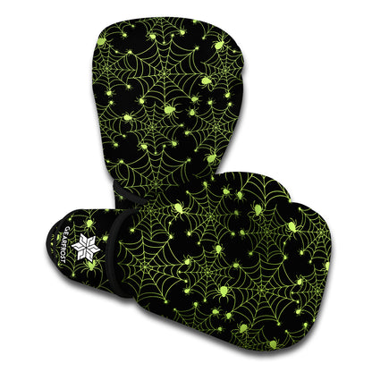Black And Green Spider Web Pattern Print Boxing Gloves
