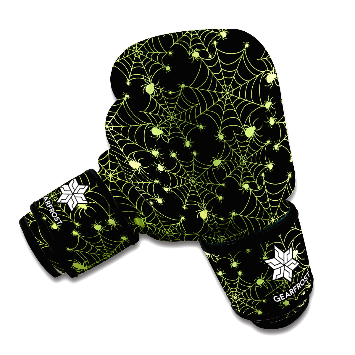 Black And Green Spider Web Pattern Print Boxing Gloves