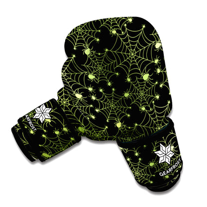 Black And Green Spider Web Pattern Print Boxing Gloves