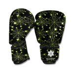 Black And Green Spider Web Pattern Print Boxing Gloves